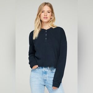 WILDFOX NWT Crew Miami Henley neck snap button black sweatshirt size small